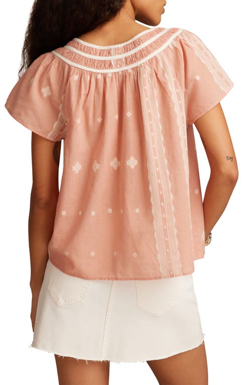 Lucky Brand Geo Embroidered Short Sleeve Cotton Peasant Top In Pink