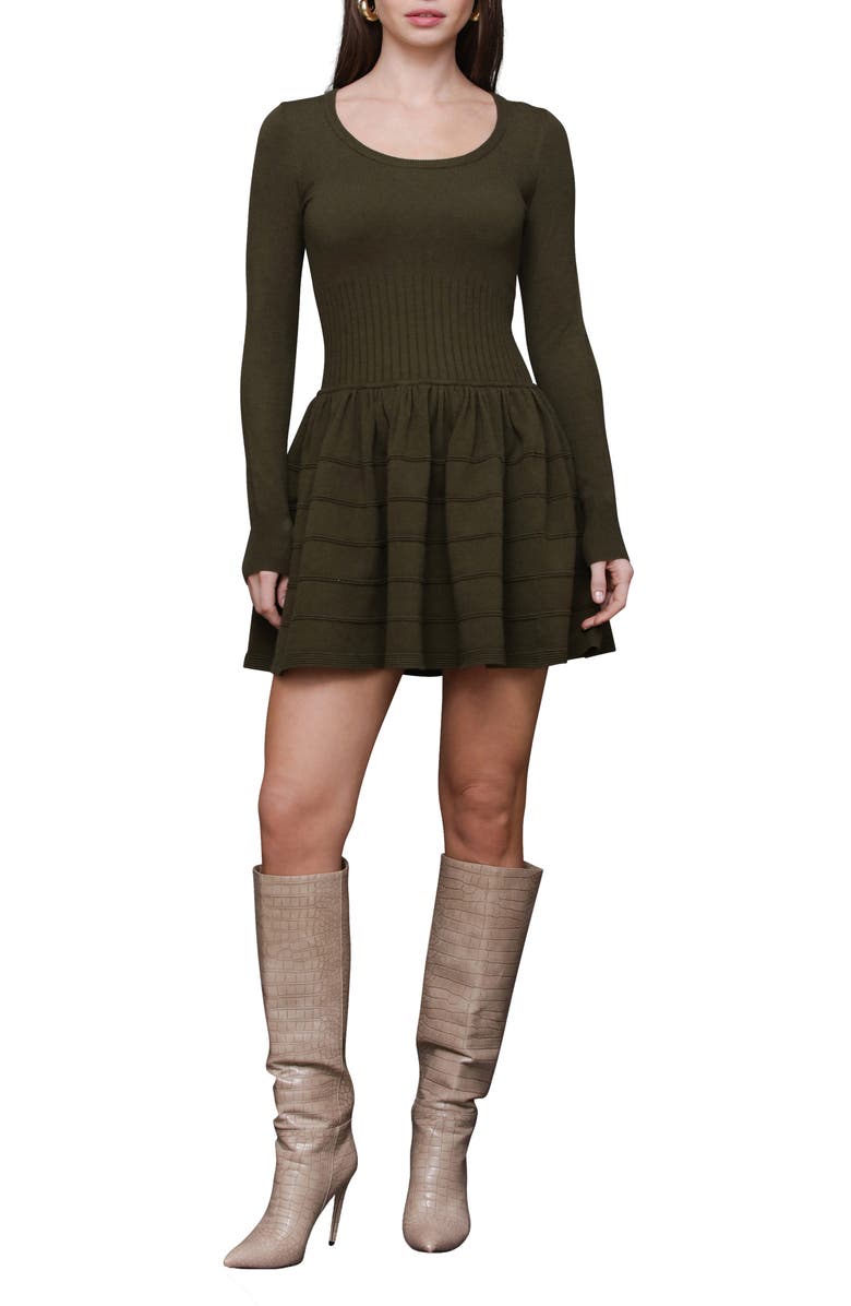 Avec Les Filles Long Sleeve Mini Sweater Dress, Main, color, Olive