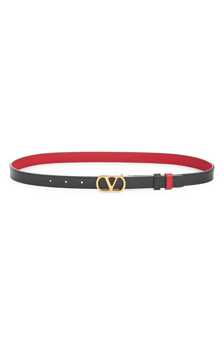 Valentino Garavani VLOGO Signature Reversible Leather Belt, Main, color, Black/ Red