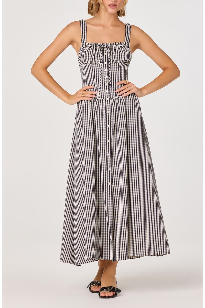 Temperance Gingham Corset Midi Dress, Main, color, BLACK GINGHAM