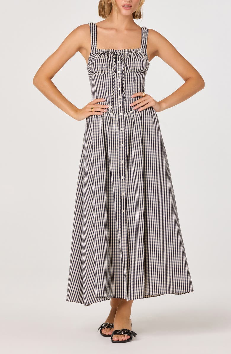 ASTR the Label Temperance Gingham Corset Midi Dress, Main, color, Black Gingham
