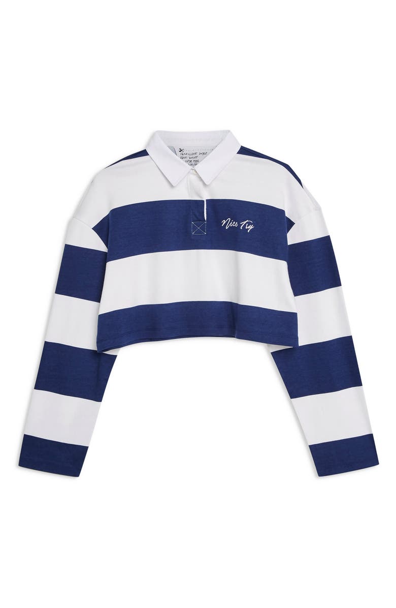 Topshop Nice Try Rugby Polo Crop Top, Alternate, color, Navy Blue Multi