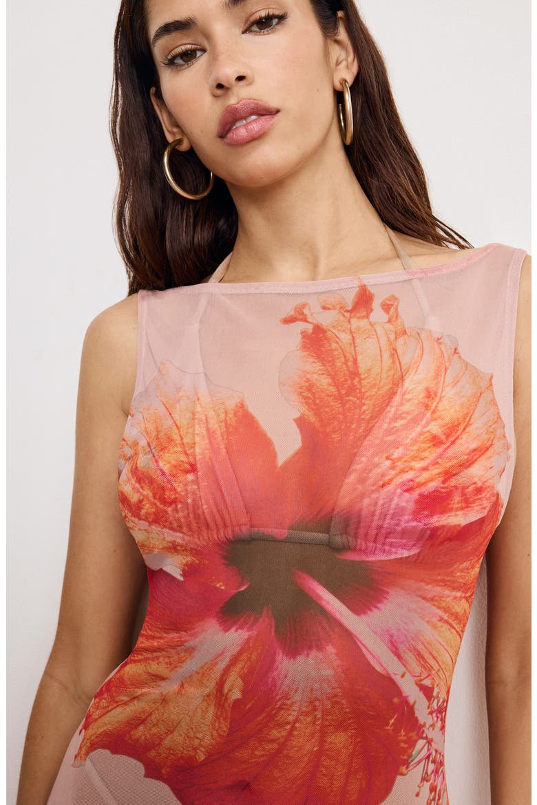 Gauze Mesh Cover-Up Maxi Dress, Alternate, color, MAUVE TROPICAL HIBISCUS001