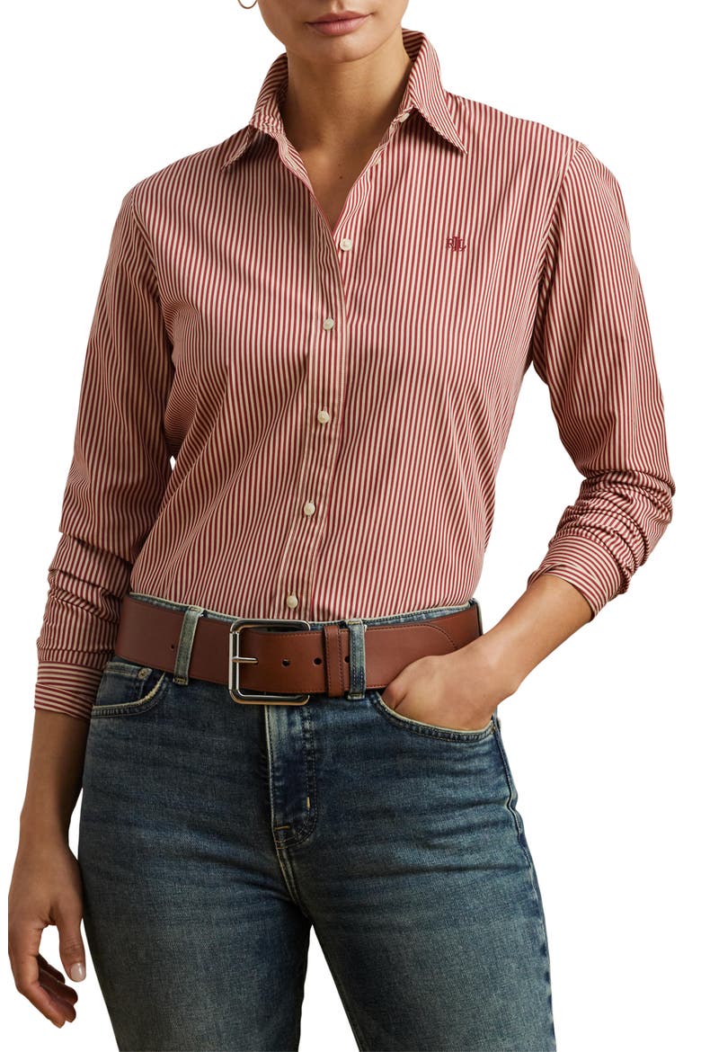 Classic Fit Stripe Broadcloth Button-Up Shirt, Main, color, RED/ CREAM