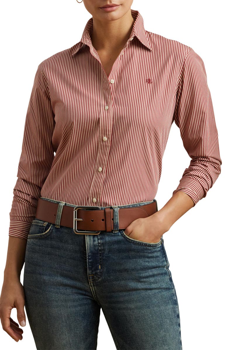 Lauren Ralph Lauren Classic Fit Stripe Broadcloth Button-Up Shirt, Main, color,