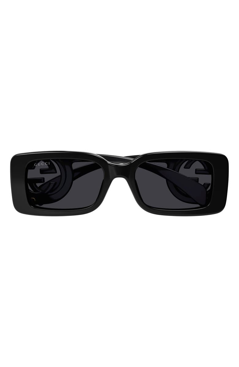 Gucci 54mm Rectangular Sunglasses, Main, color, Black