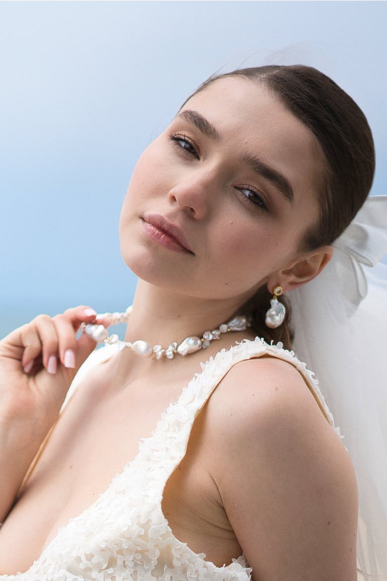Natasha Freshwater Petal & Baroque Pearl Beaded Necklace, Alternate, color, Gold
