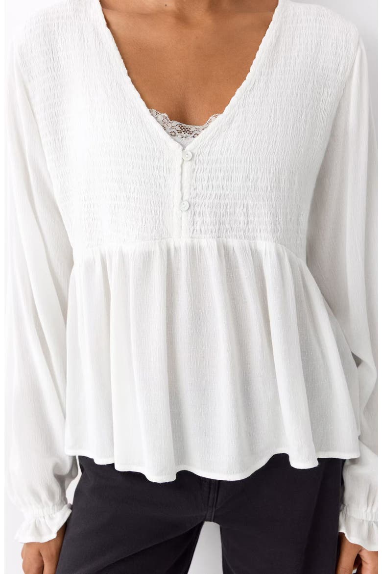 Gathered V-Neck Top, Alternate, color, OFF WHITE