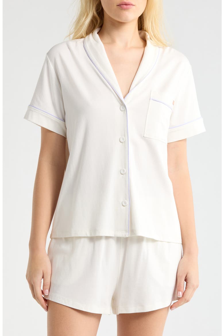 Slumberknit™ Shawl Collar Short Pajamas, Main, color, LUNAR WHITE/QUIET LILAC