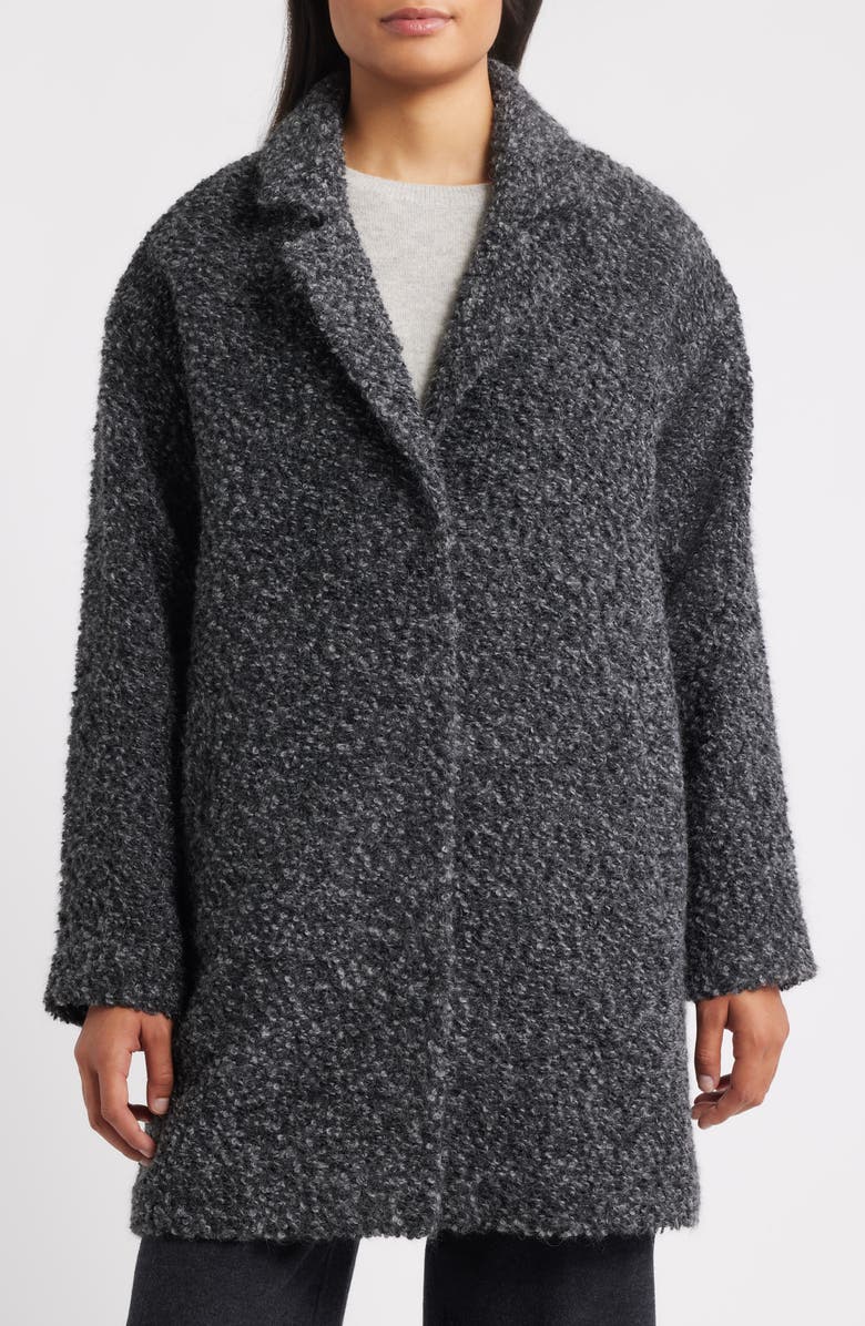 Eileen Fisher Alpaca & Wool Blend Faux Shearling Coat, Alternate, color, Charcoal Ash