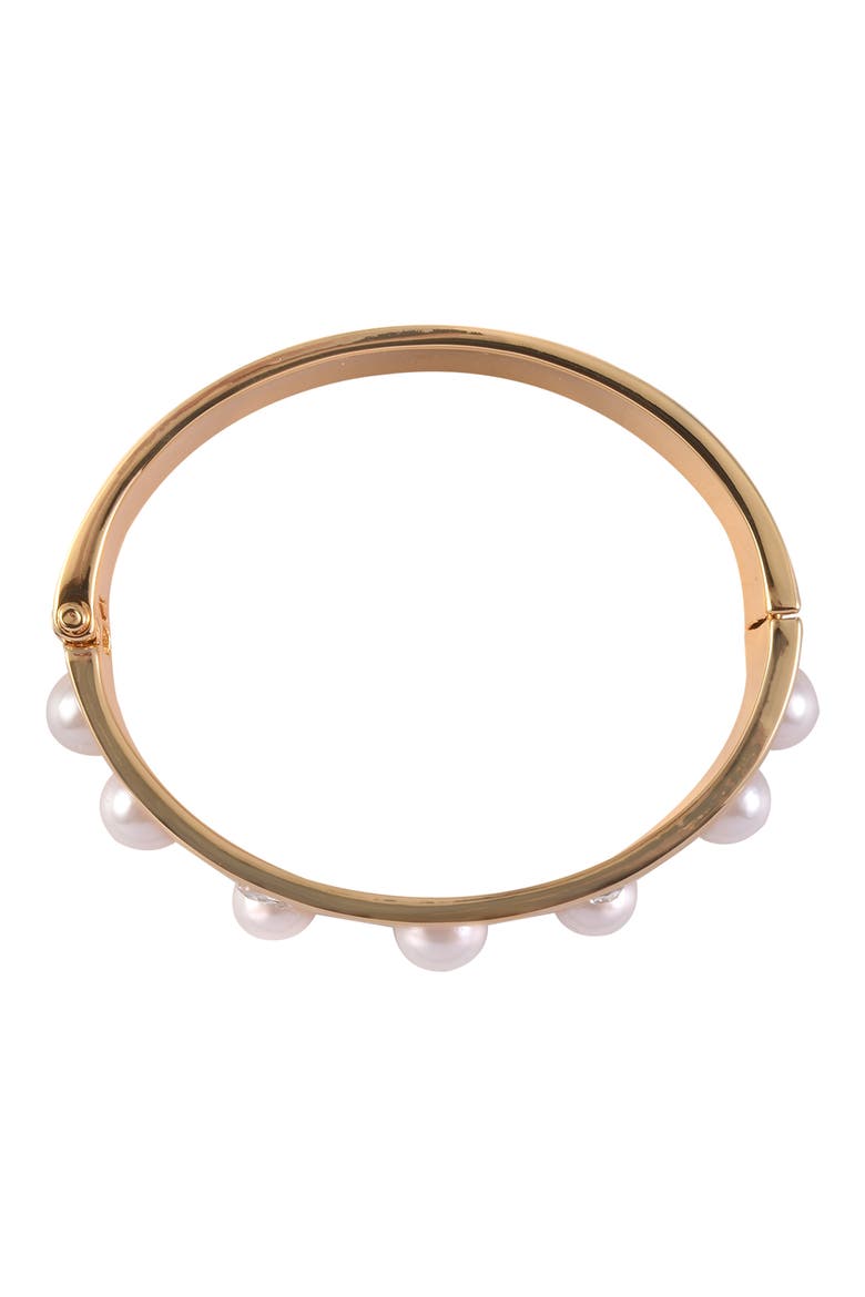 Crystal & Faux Pearl Hinge Bangle Bracelet, Alternate, color, GOLD