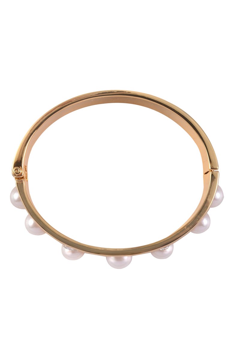 Laundry by Shelli Segal Crystal & Faux Pearl Hinge Bangle Bracelet, Alternate, color, Gold