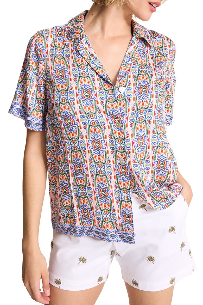 Mosaic Cove Camp Shirt, Main, color, PEACH BLOSSOM