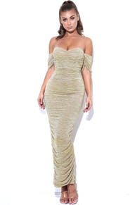 Miss Circle Gene Ruched Off Shoulder Chiffon Dress