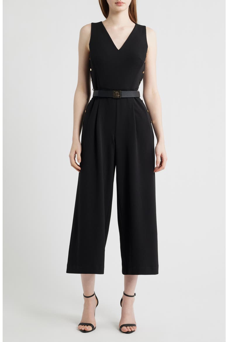 Side Button Cool Crepe Culotte Jumpsuit, Main, color, ANNE BLACK