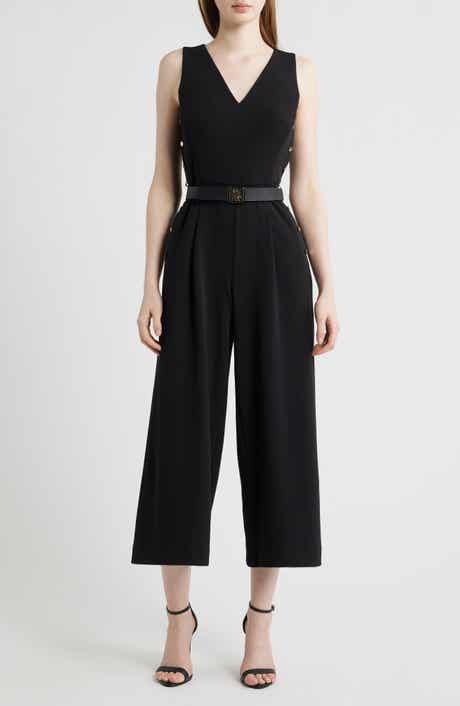 AK ANNE KLEIN Side Button Cool Crepe Culotte Jumpsuit