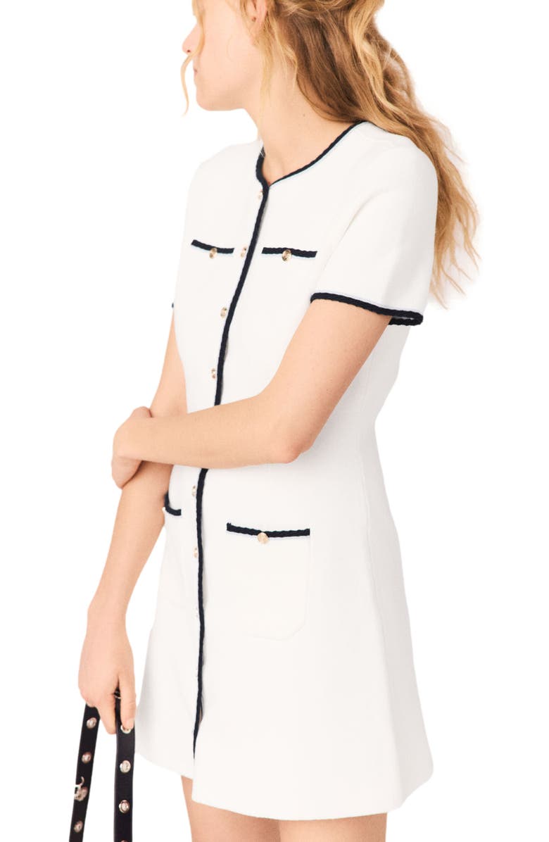 maje Short dress with contrasting trim, Alternate, color, Ecru
