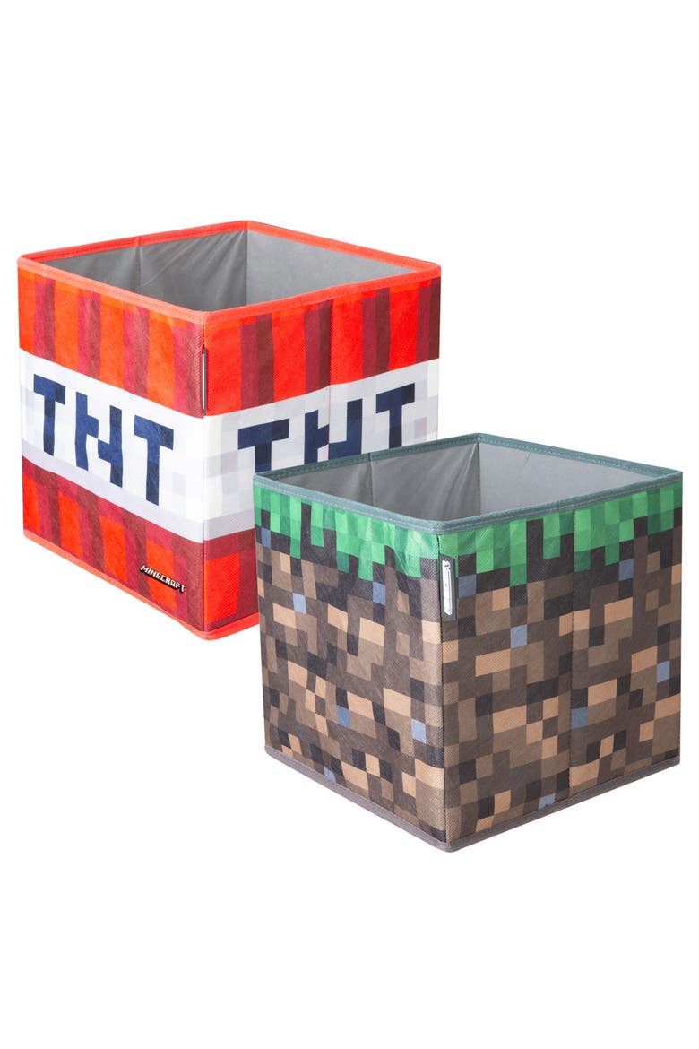 Fabric Storage Boxes 2 Piece Tnt & Grass Block, 10 Inches, Alternate, color, Multicolored