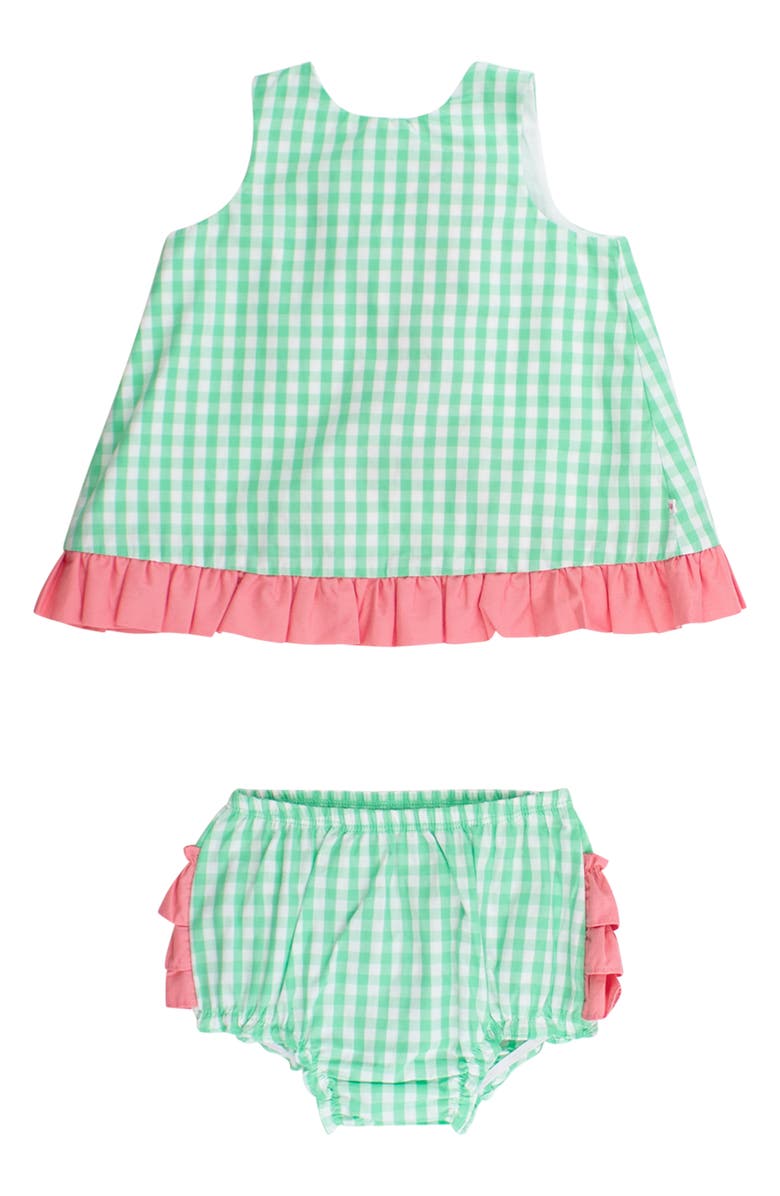 RuffleButts Kids' Gingham Ruffle Swing Tank & Bloomers Set, Main, color, Green