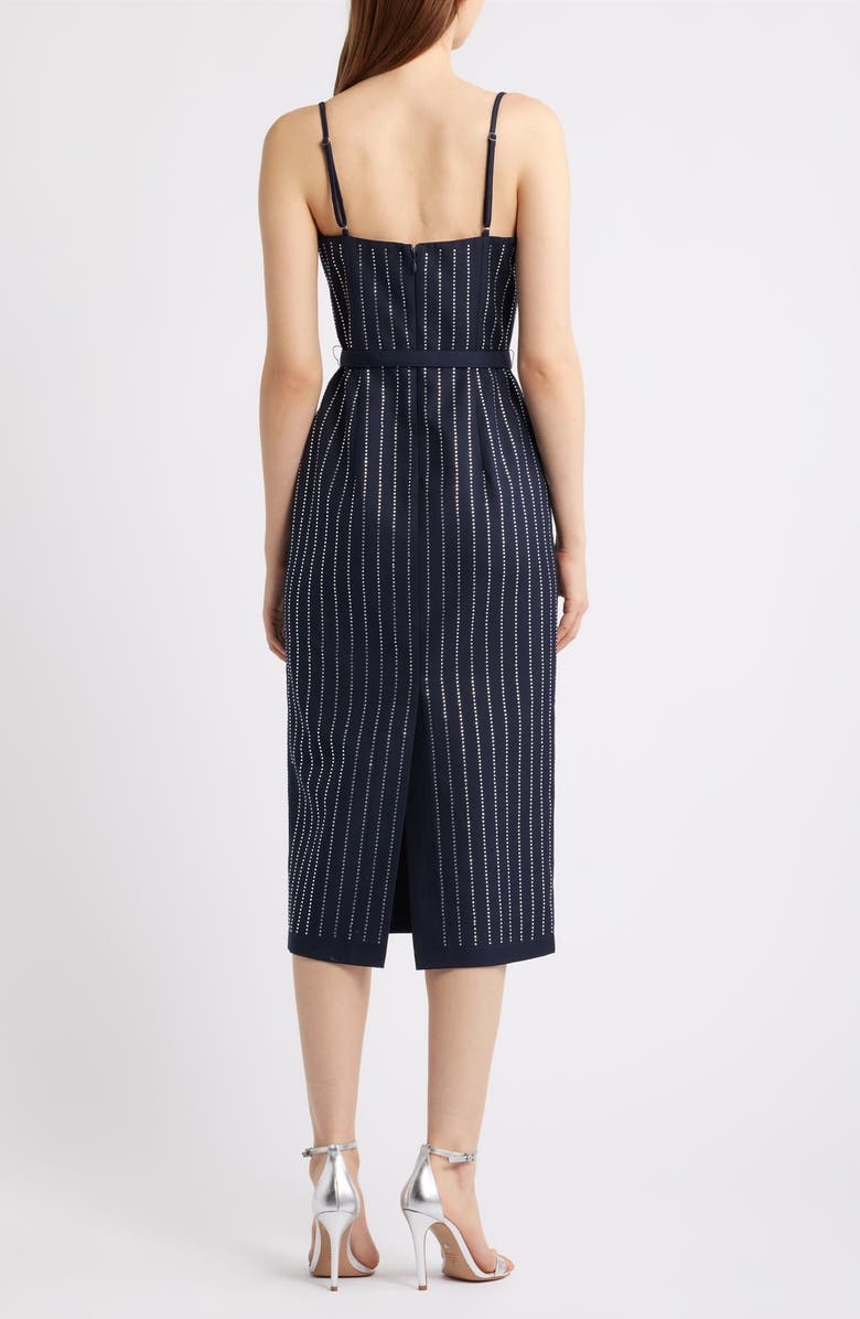 FREEMARKET Rhinestone Stripe Midi Sheath Dress, Alternate, color, Navy