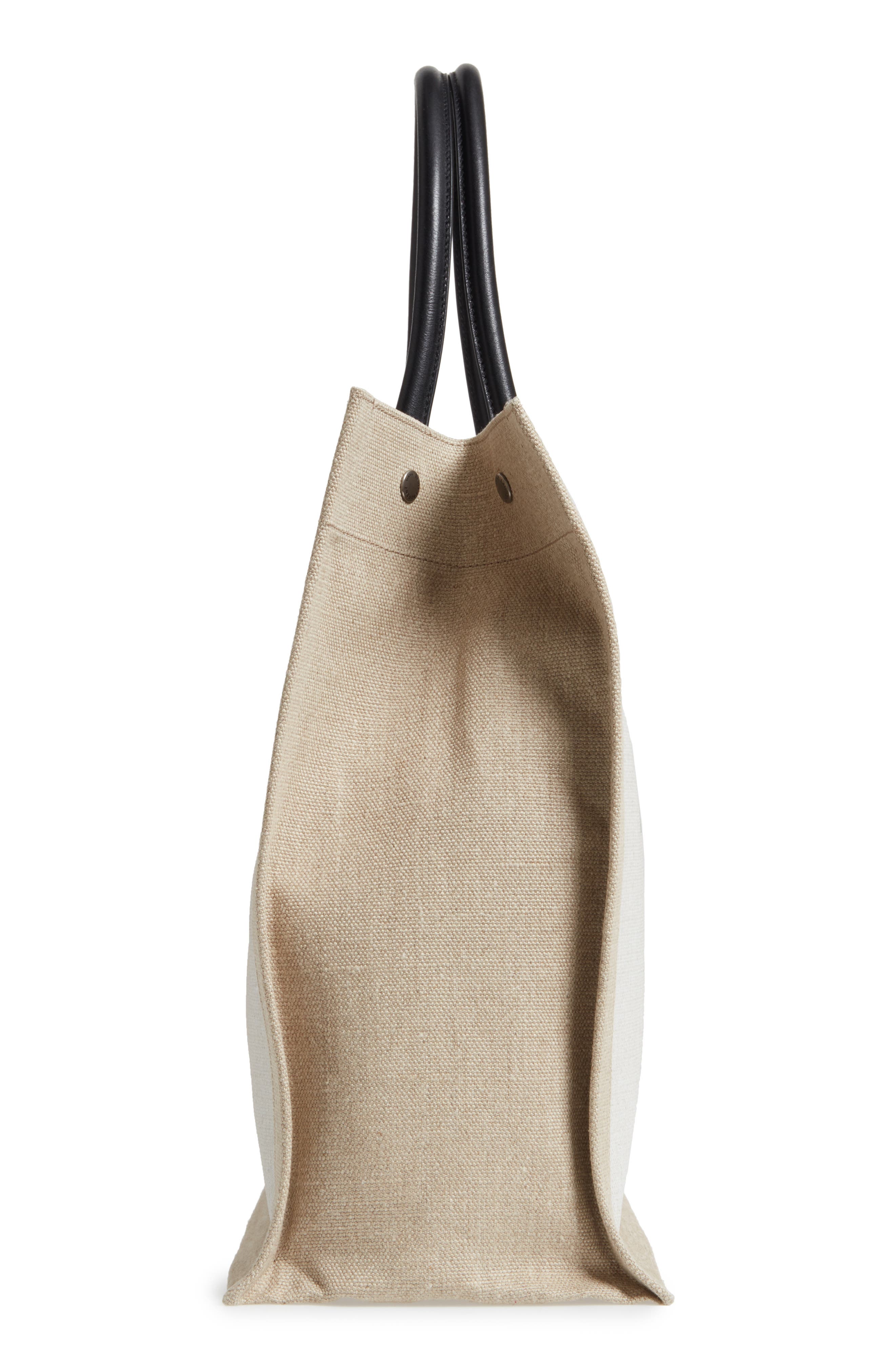Saint Laurent Noe Rive Gauche Logo Linen Tote, Alternate, color, 