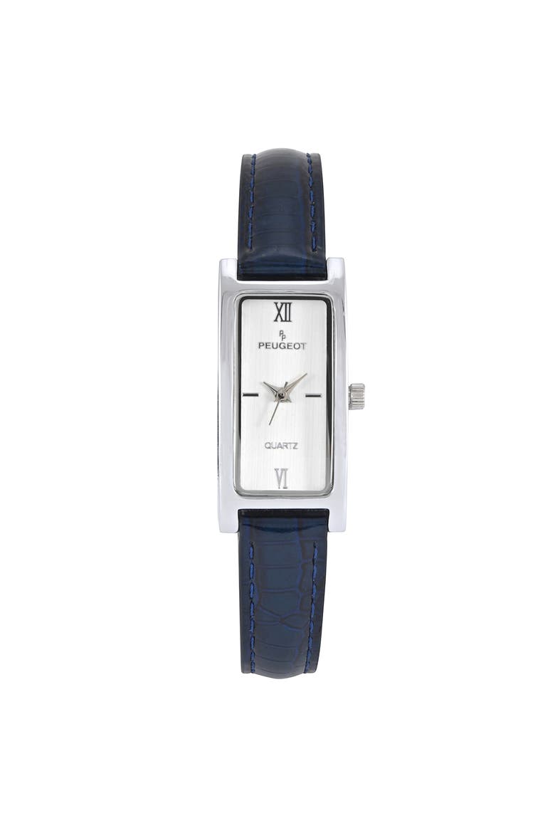 Everyday Rectangular Glossy Leather Watch- 35x18MM, Main, color, Blue