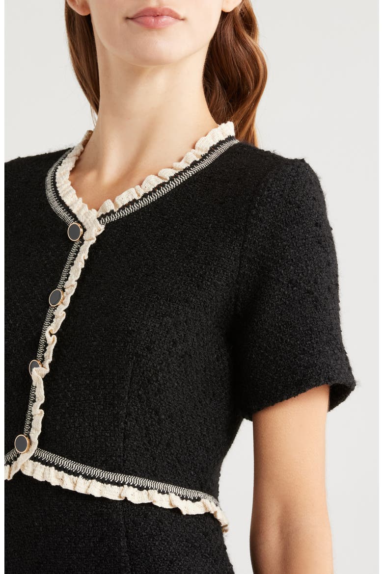 Lace Trim Tweed Minidress, Alternate, color, BLACK