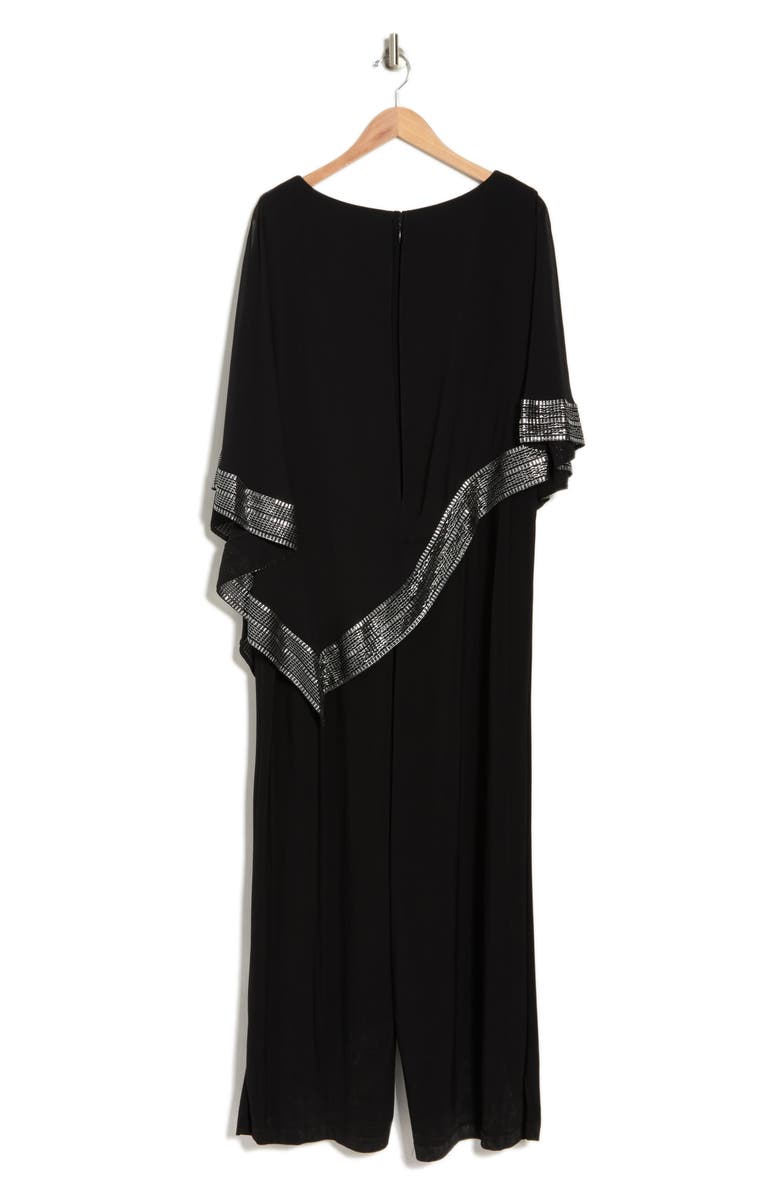 SL FASHIONS Foil Trim Asymmetric Popover Jumpsuit, Alternate, color, Black