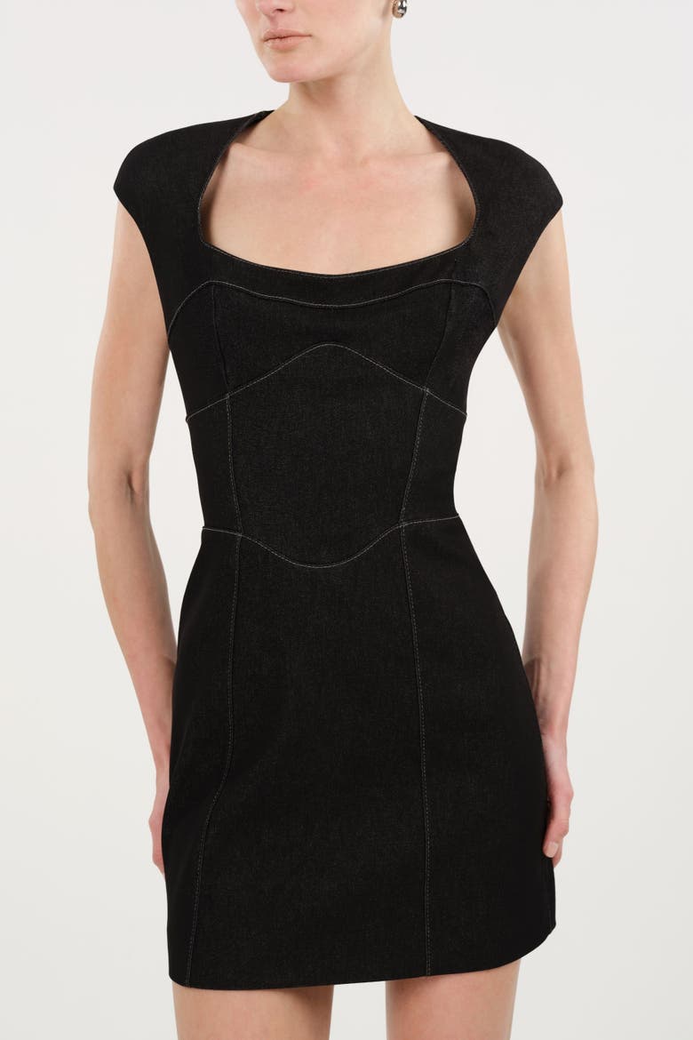 Backless Mini Denim Dress with Built-In Cup Detail, Alternate, color, Black