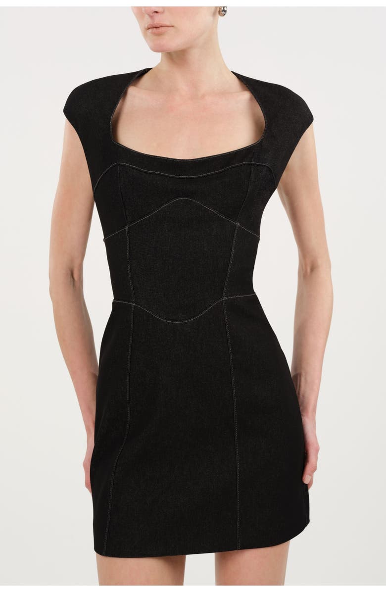 Nocturne Backless Mini Denim Dress with Built-In Cup Detail, Alternate, color, Black