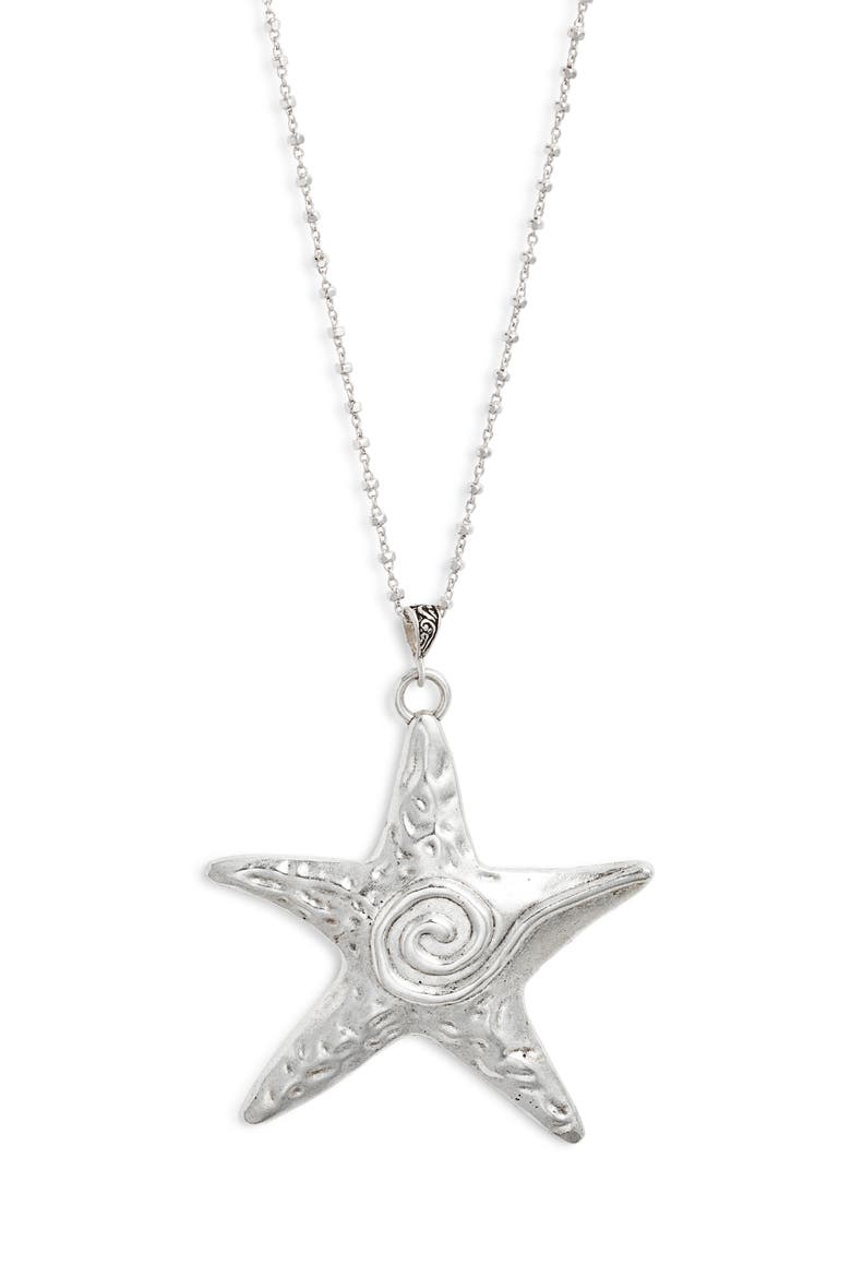 Starfish Swirl Pendant Necklace, Main, color, SILVER