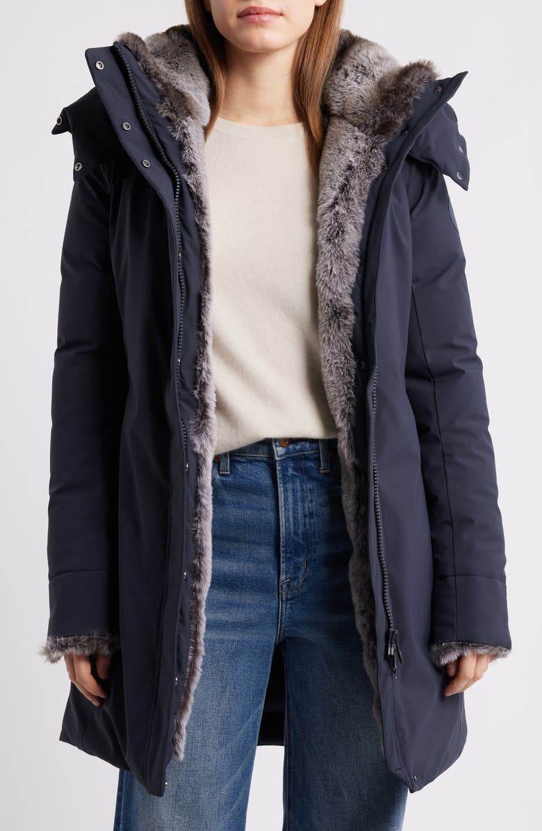 Save The Duck Samantah Faux Fur Lined Water Resistant Hooded Parka, Alternate, color, Blue Black