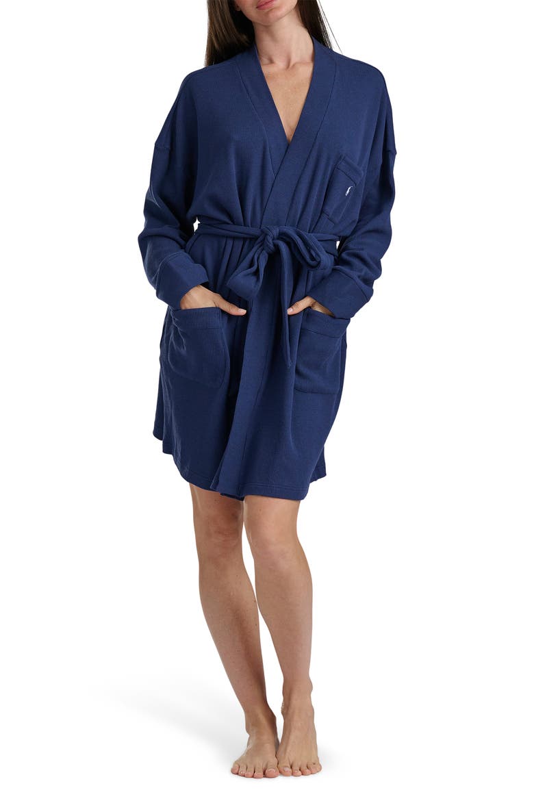 Waffle Knit Robe, Main, color, NAVY