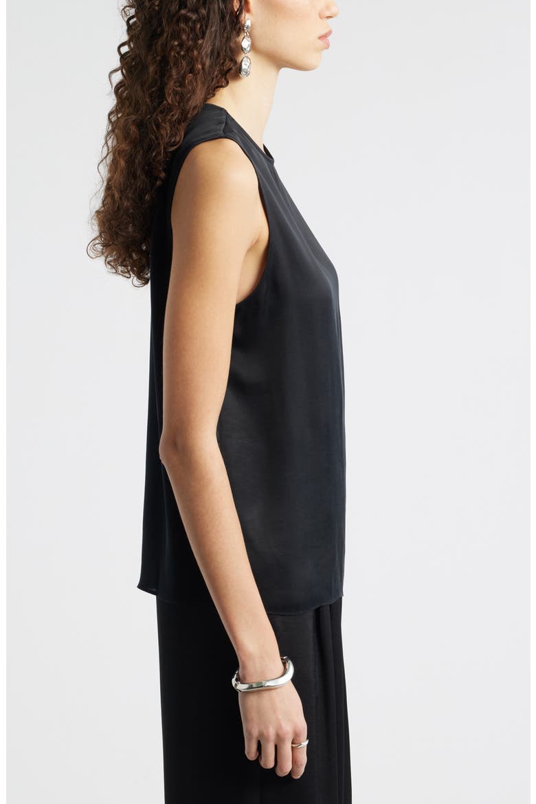 Satin Scoop Neck Tank, Alternate, color, BLACK