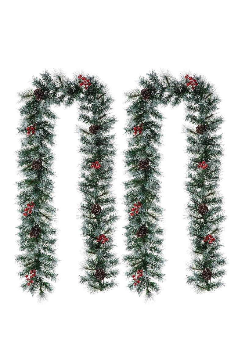 2-Piece 9ft Pre-Lit Pine Cones Christmas Garland, Alternate, color, Green