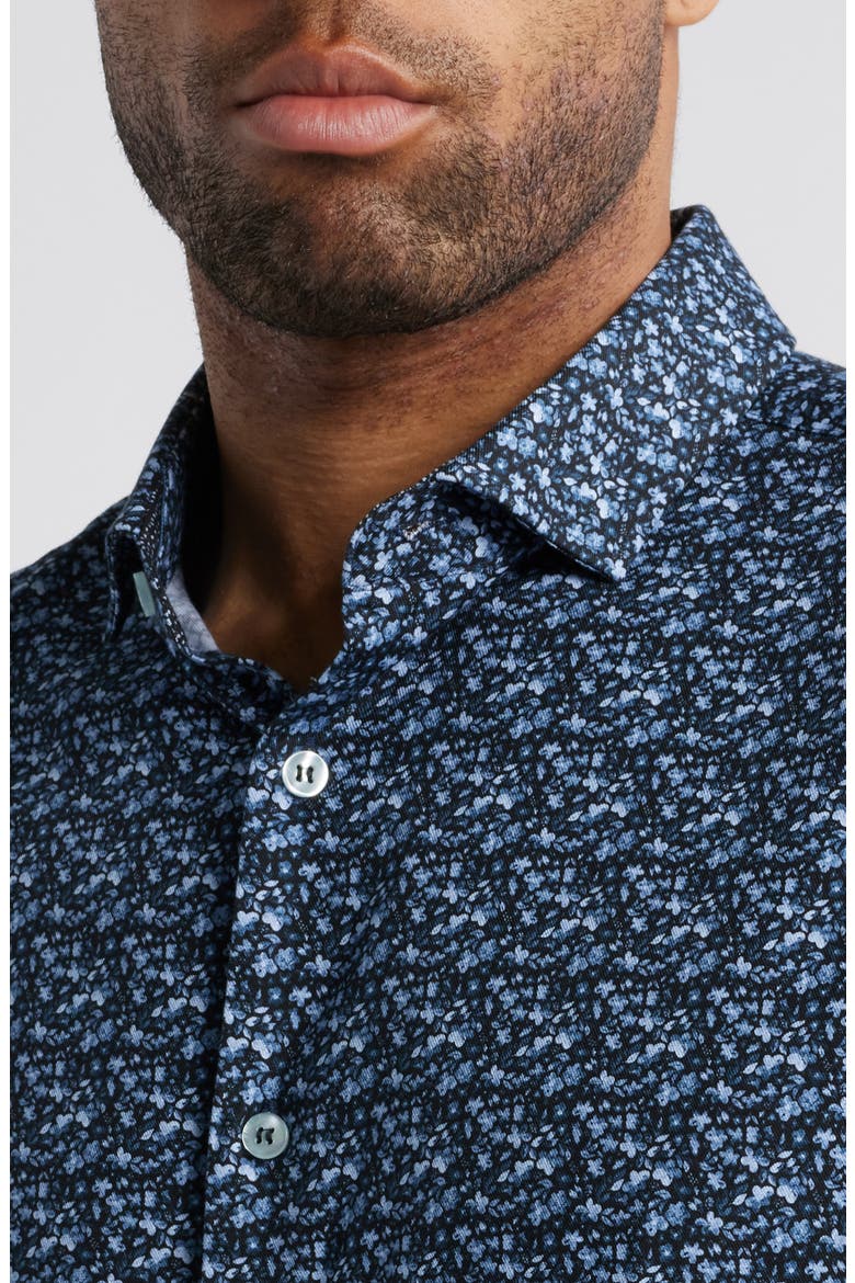 Watercolor Ditsy Floral Print Button-Up Shirt, Alternate, color, BLUE SHADOW