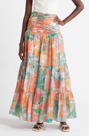 Agatha Floral Tiered Cotton Maxi Skirt