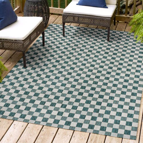 Jonathan Y Aimee Traditional Cottage Checkerboard Indoor/outdoor Area Rug In Turquoise/cream