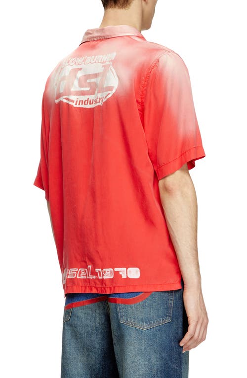 Diesel Faded Bowling Shirt With Logo Prints In Formula Red