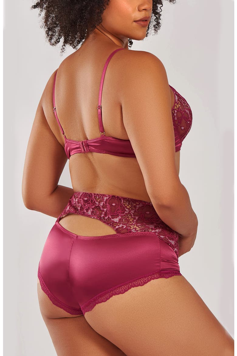 Two-Toned Lace Bra & High-Waist Panty Set, Alternate, color, Wine
