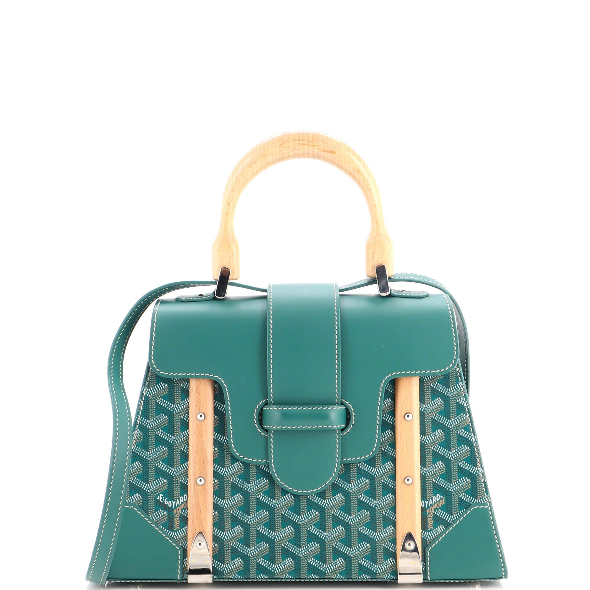 Saigon Top Handle Bag Coated Canvas with Leather PM, Main, color, Green