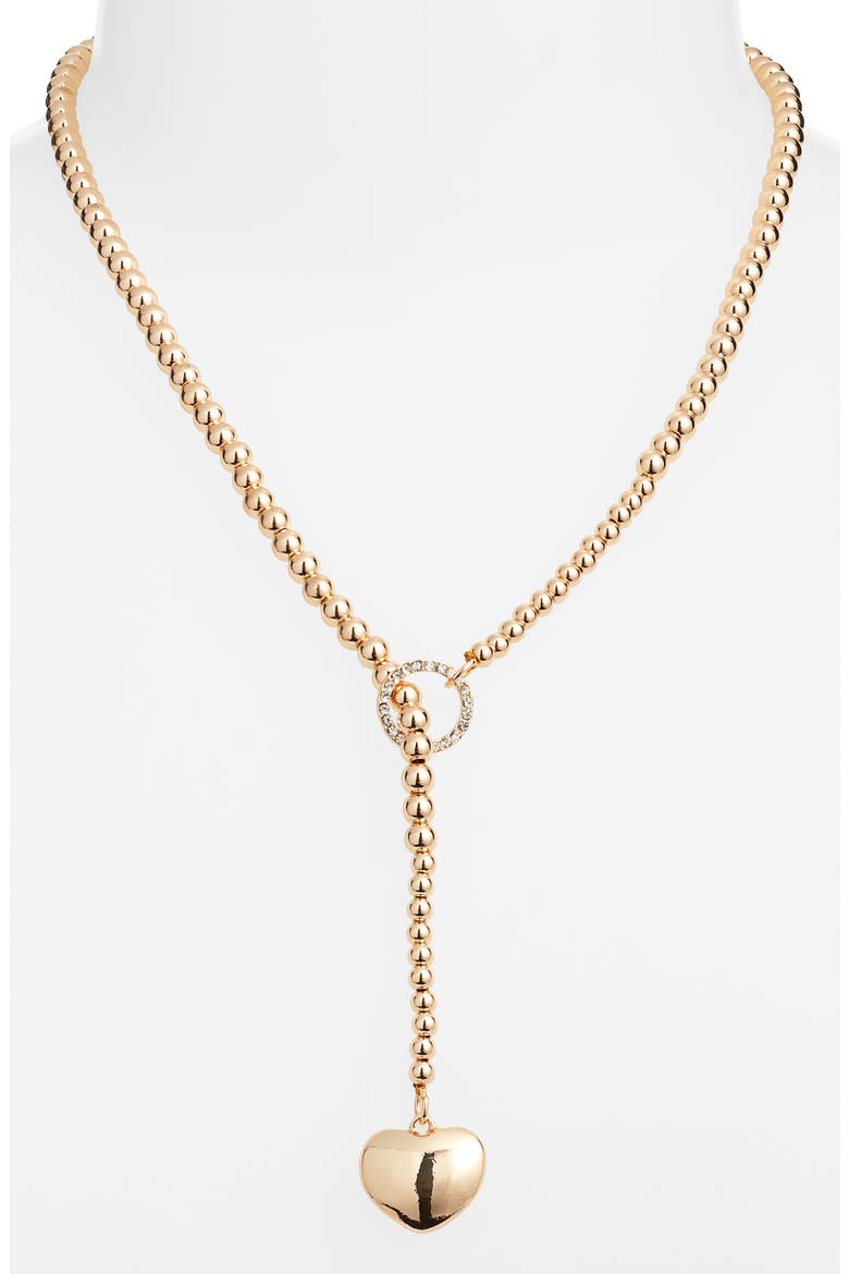 Heart Pendant Lariat Necklace, Alternate, color, CLEAR- GOLD