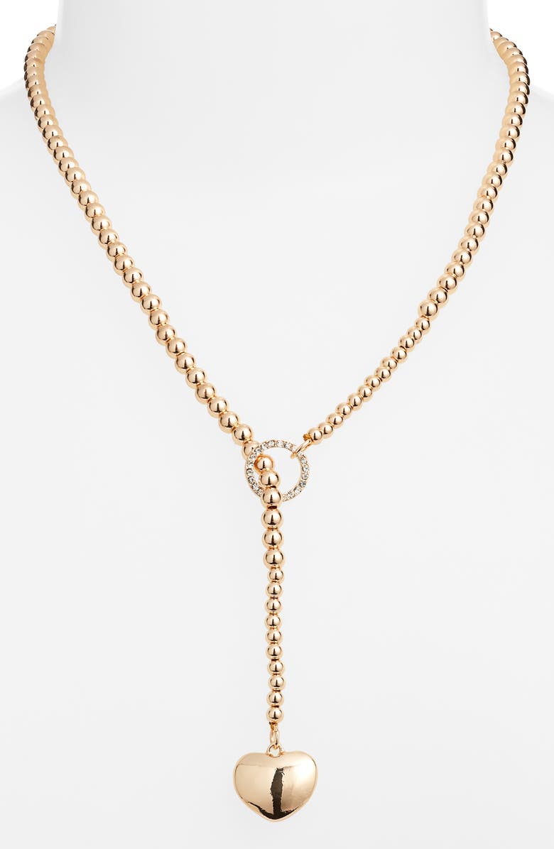 Open Edit Heart Pendant Lariat Necklace, Alternate, color, Clear- Gold