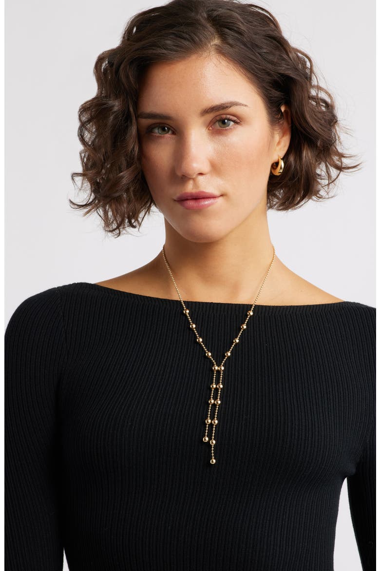 Ball Chain Y Necklace, Alternate, color, GOLD