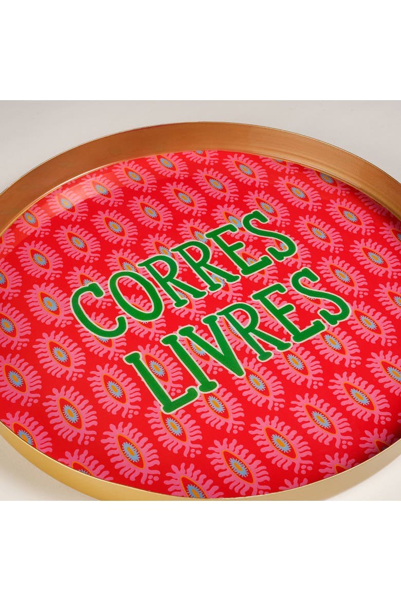 Agra Livres Patterned Round Metal Decorative Curated Decor, Alternate, color, Red