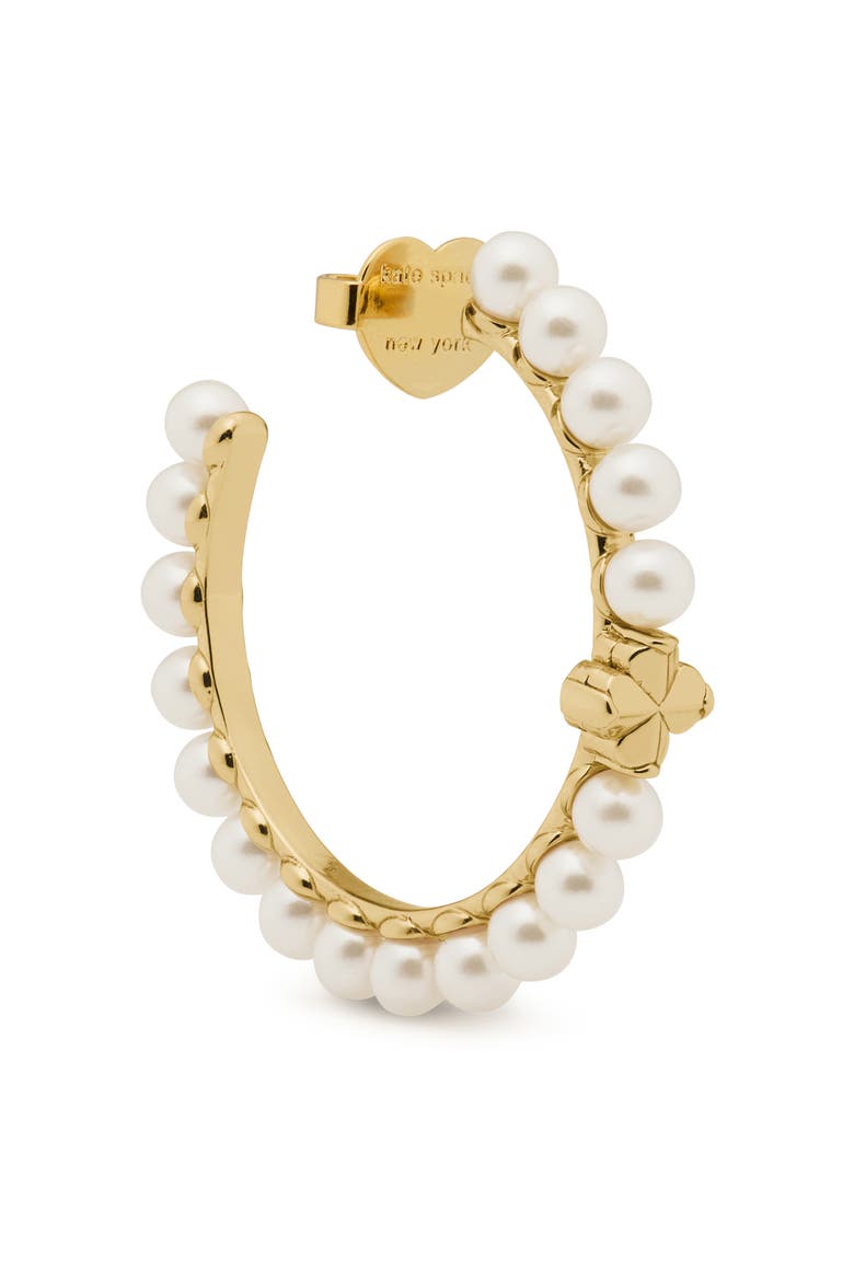 spade flower faux pearl hoop earrings, Alternate, color, WHITE GOLD.