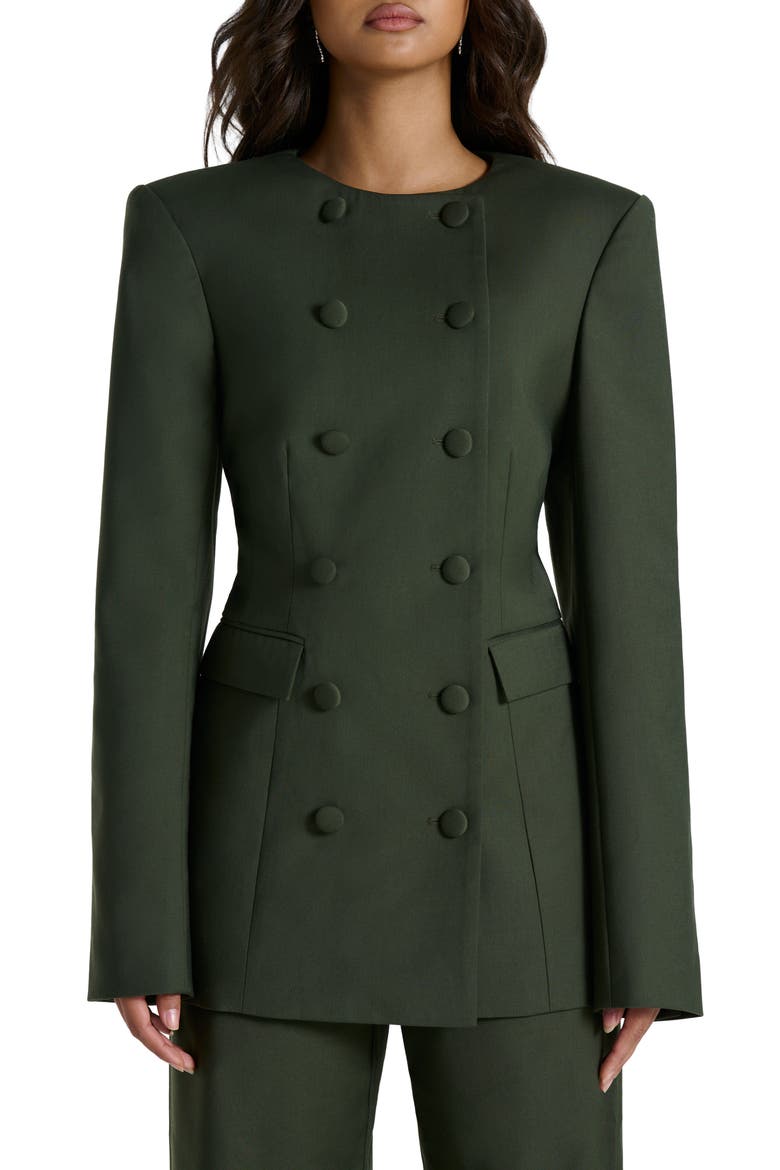 Power Shoulder Double Breasted Blazer, Main, color, OLIVE