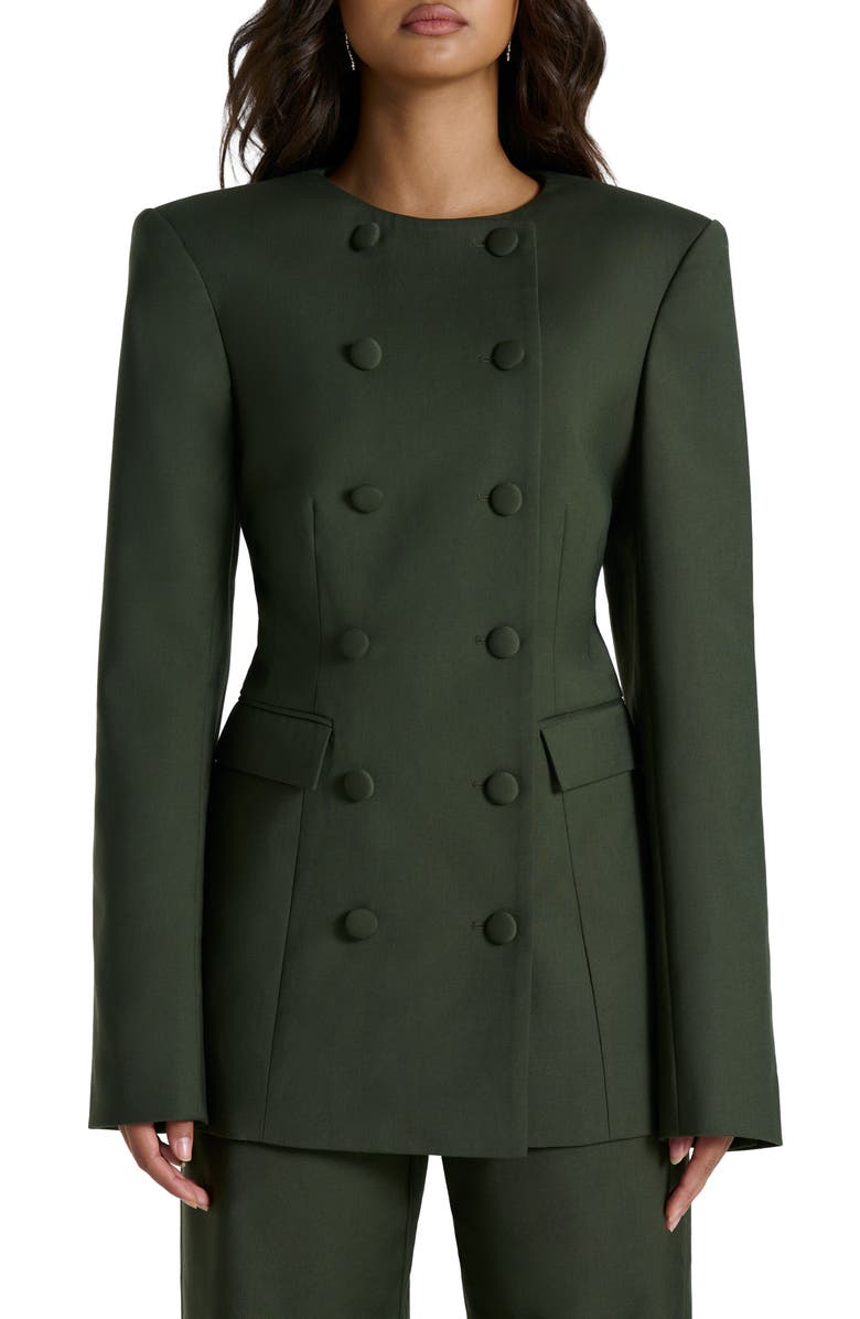 Naked Wardrobe Power Shoulder Double Breasted Blazer, Main, color, Olive