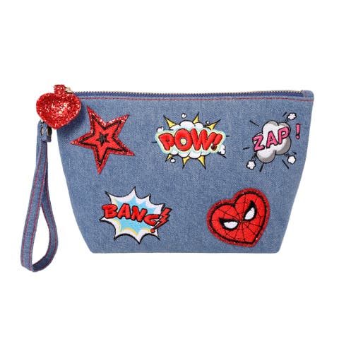 SpiderMan Denim Patch Cosmetic Pouch with Comic Pop Embellishments