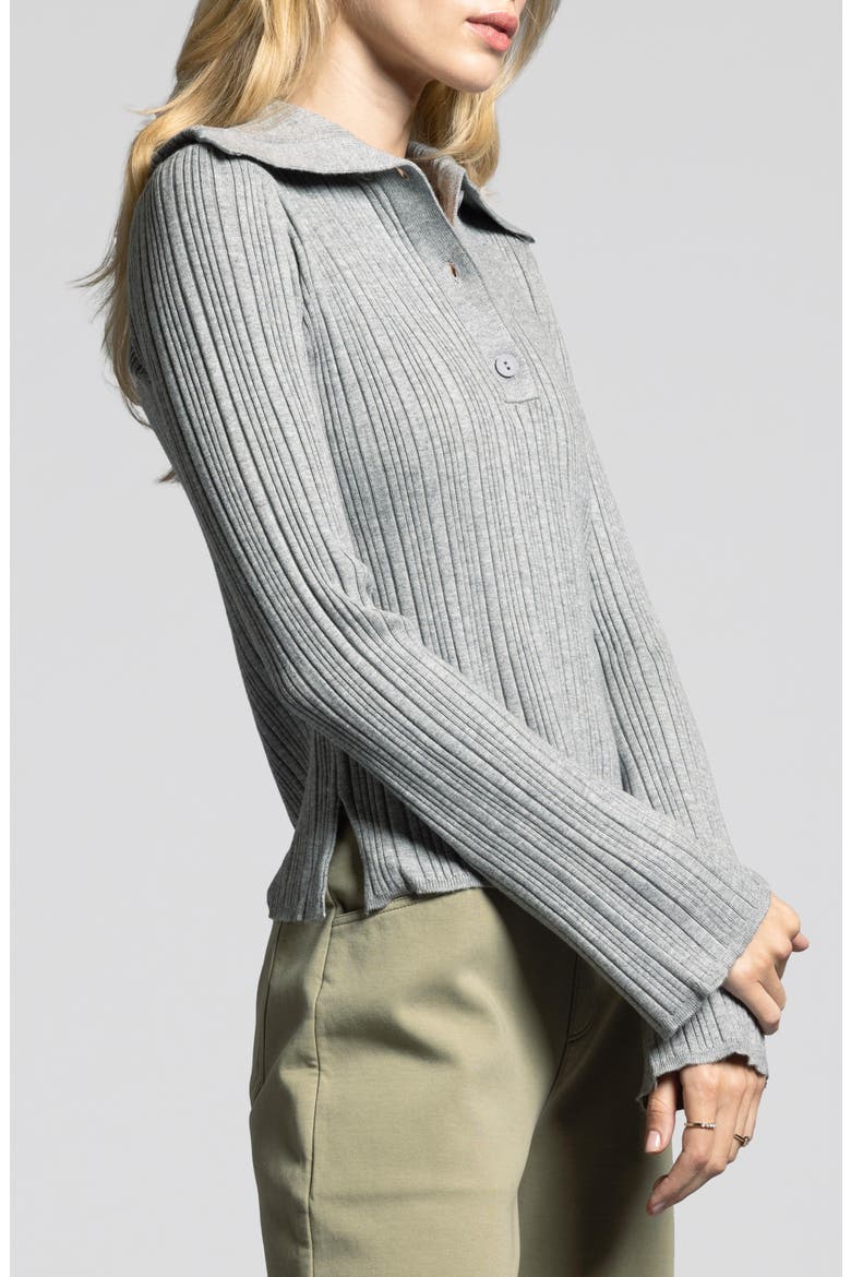 Marisa Ribbed Polo Sweater, Alternate, color, HEATHER GREY